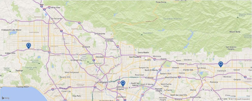 map of community commerce bank branch locations in los angeles